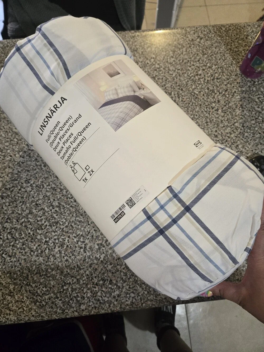 IKEA LINSNÄRJA White and Blue Plaid Comforter Set